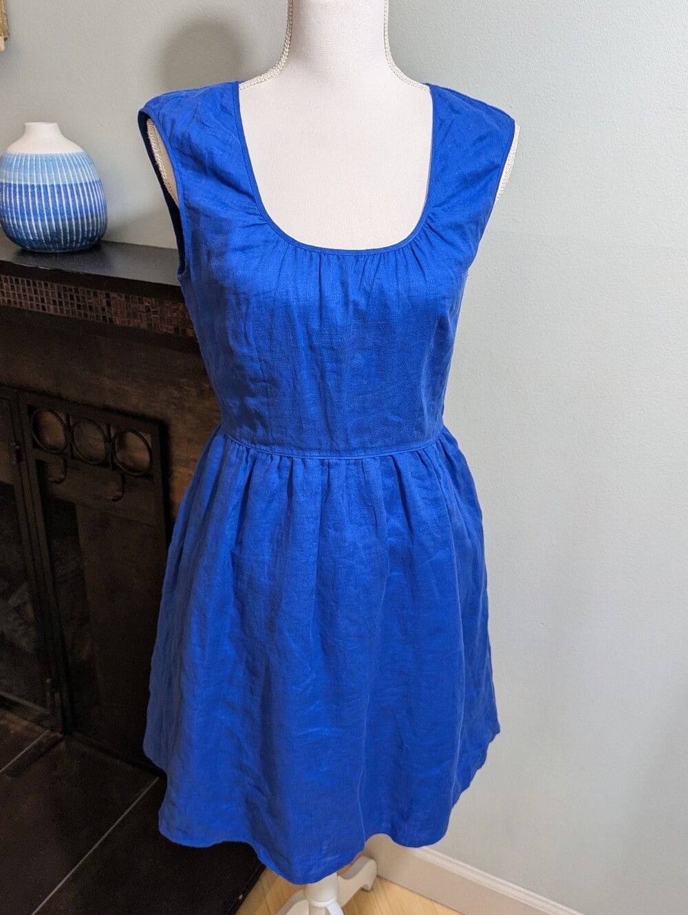 J.Crew Size 2 Regal Cobalt Blue Linen Dress Sleeveless Fit And Flare Twirl